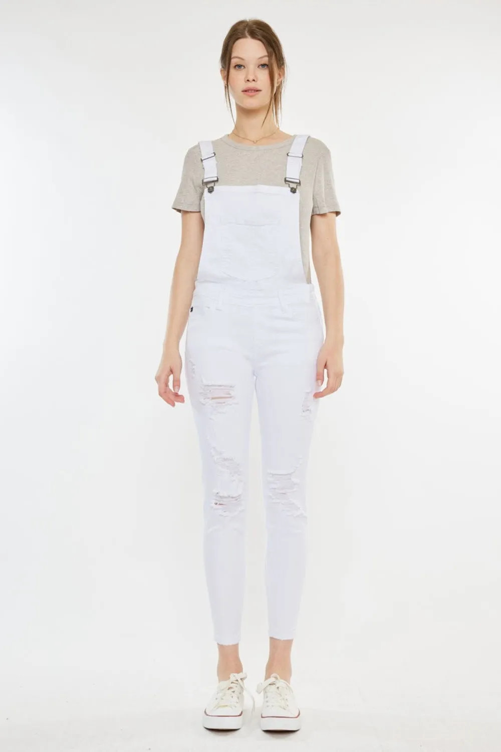 Distressed Skinny Denim Overalls