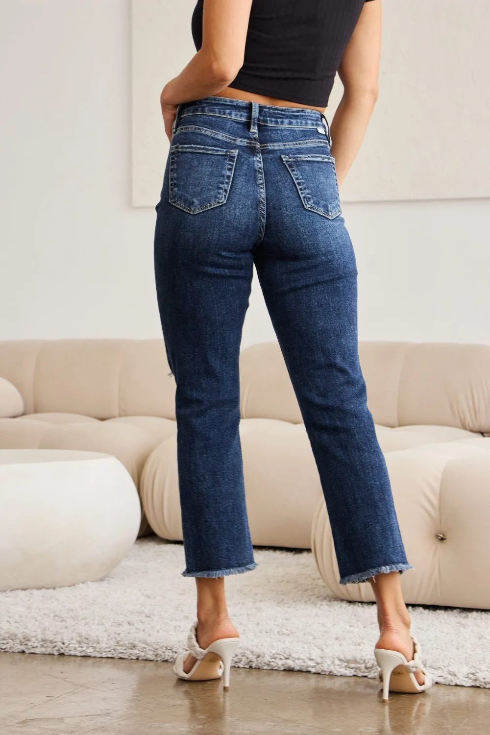 Dylan Tummy Control Distressed High Waist Raw Hem Jeans
