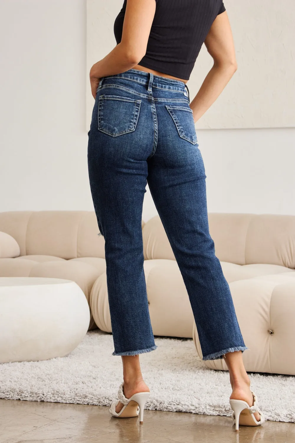 Dylan Tummy Control Distressed High Waist Raw Hem Jeans