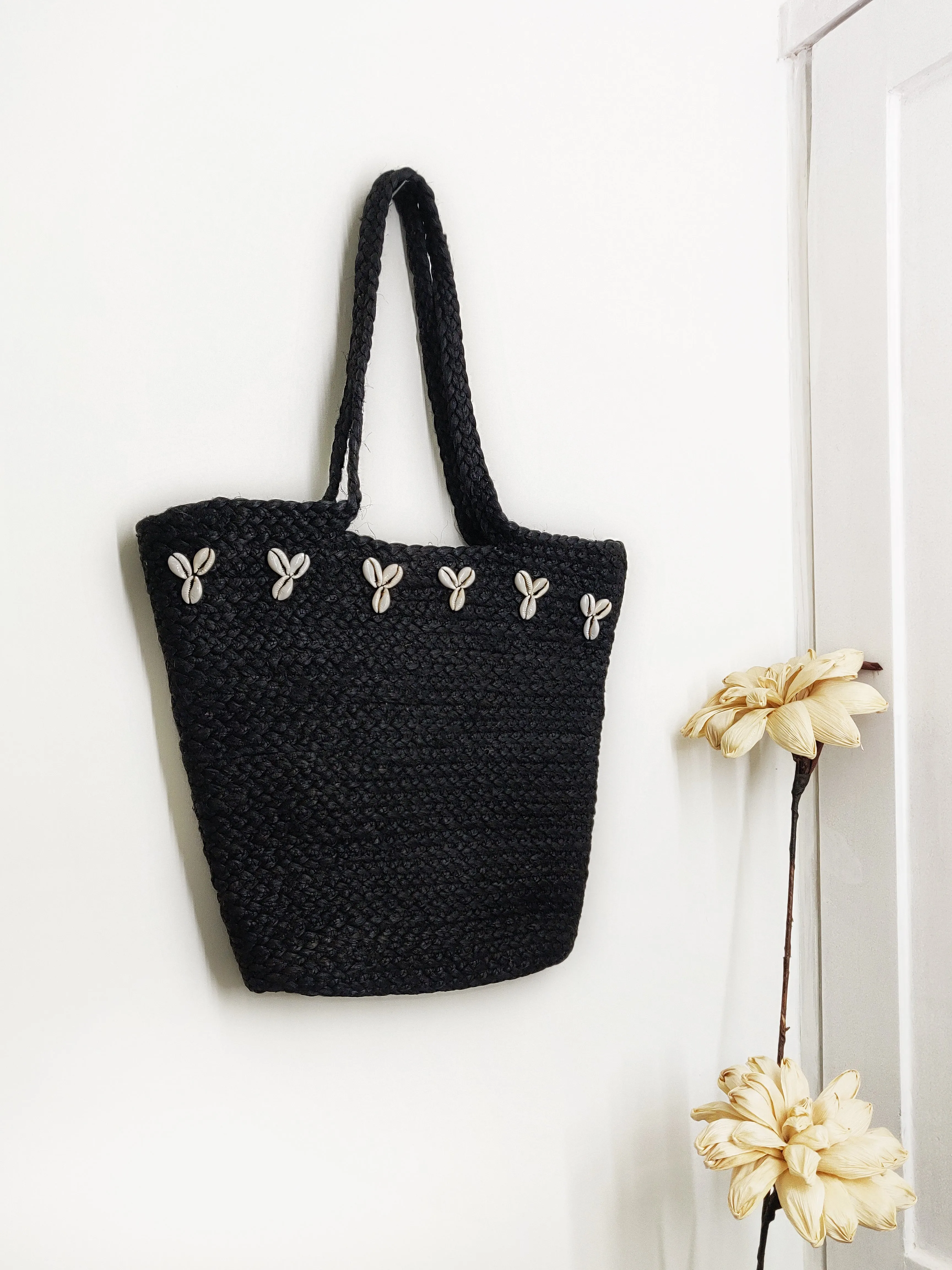 Eco-Friendly Jute Handbag for Women - Black  Stylish Reusable Tote Bag | Shoulder Bag for Daily Use, Shopping & Travel