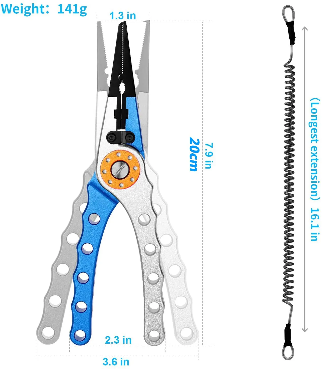 Fishing Pliers Aluminum Braid Cutters Split Ring Pliers Hook Remover Fish Holder with Sheath and Lanyard