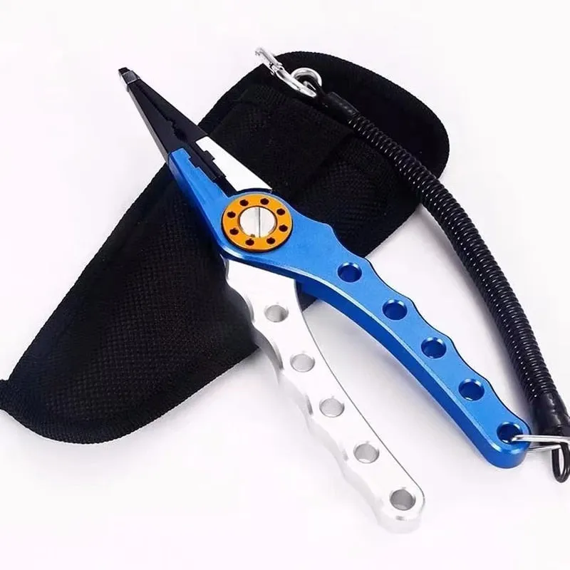 Fishing Pliers Aluminum Braid Cutters Split Ring Pliers Hook Remover Fish Holder with Sheath and Lanyard