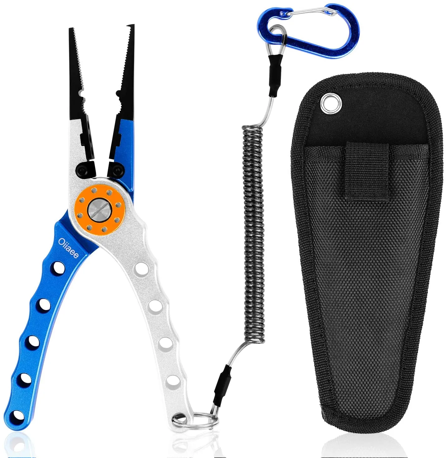 Fishing Pliers Aluminum Braid Cutters Split Ring Pliers Hook Remover Fish Holder with Sheath and Lanyard