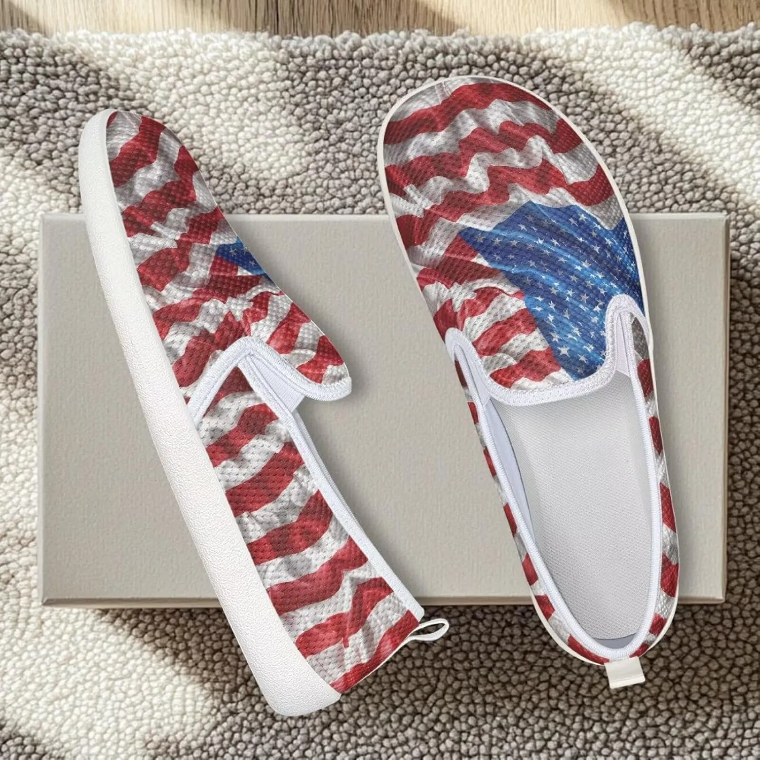 Flag Shoes Casual Walking Shoes Women's Shoes Flats Wide Sneakers Mesh Flats