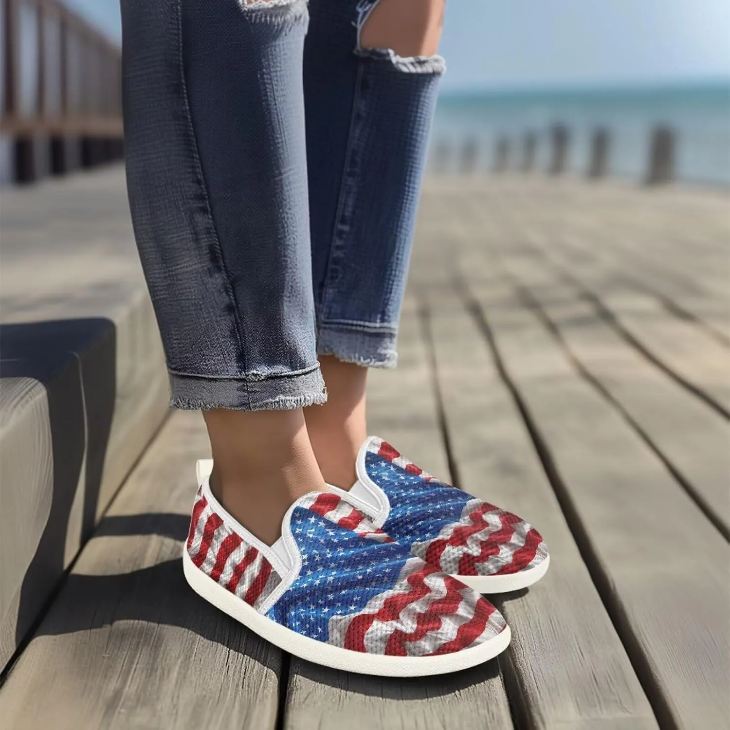 Flag Shoes Casual Walking Shoes Women's Shoes Flats Wide Sneakers Mesh Flats