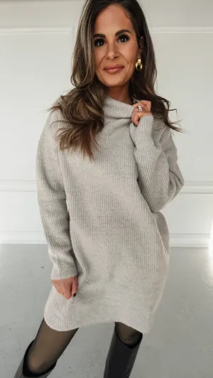 Gray Mock Neck Long Sleeve Sweater Dress