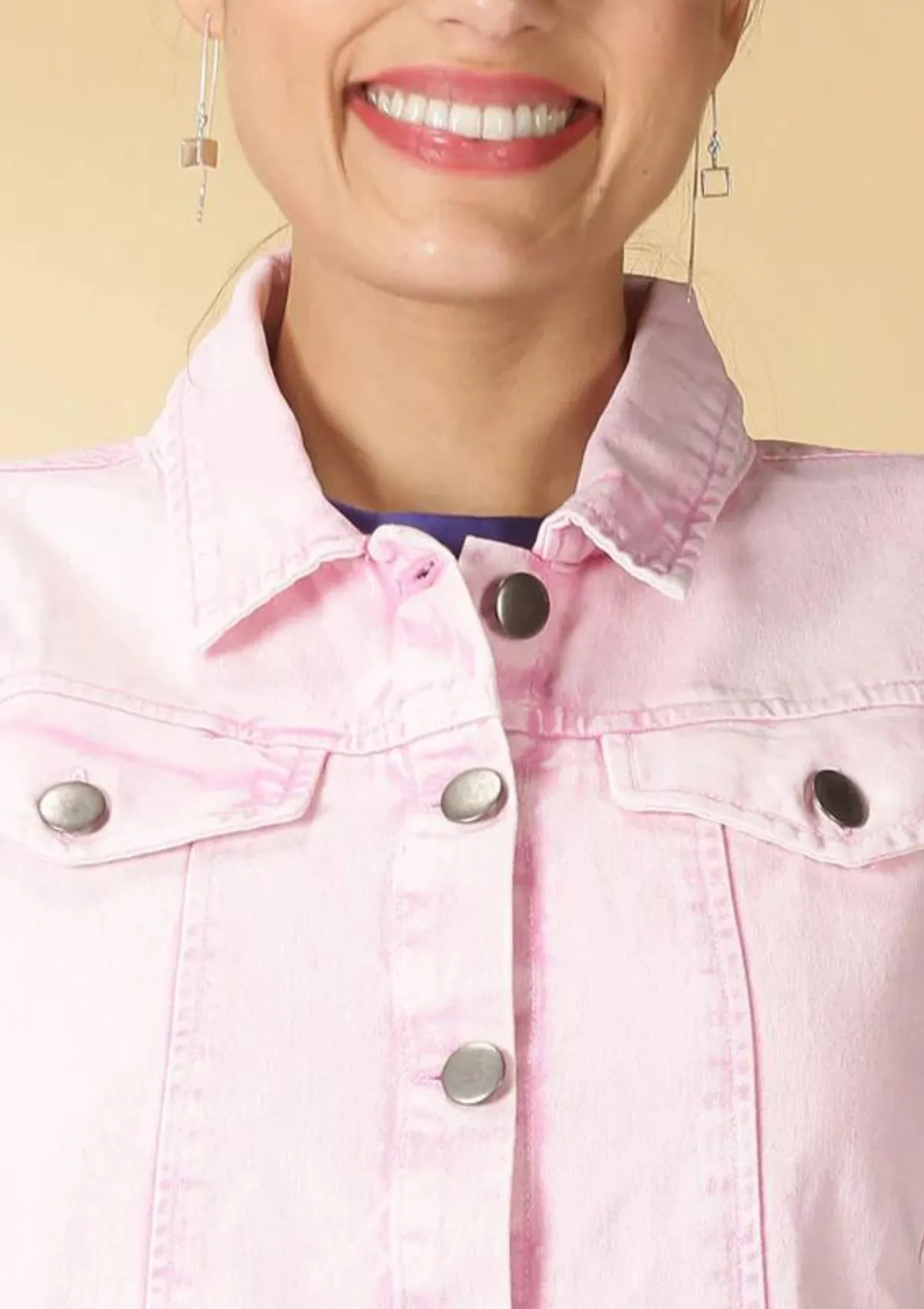 Hayley - Pink Denim Jacket with Blue Striped Dress