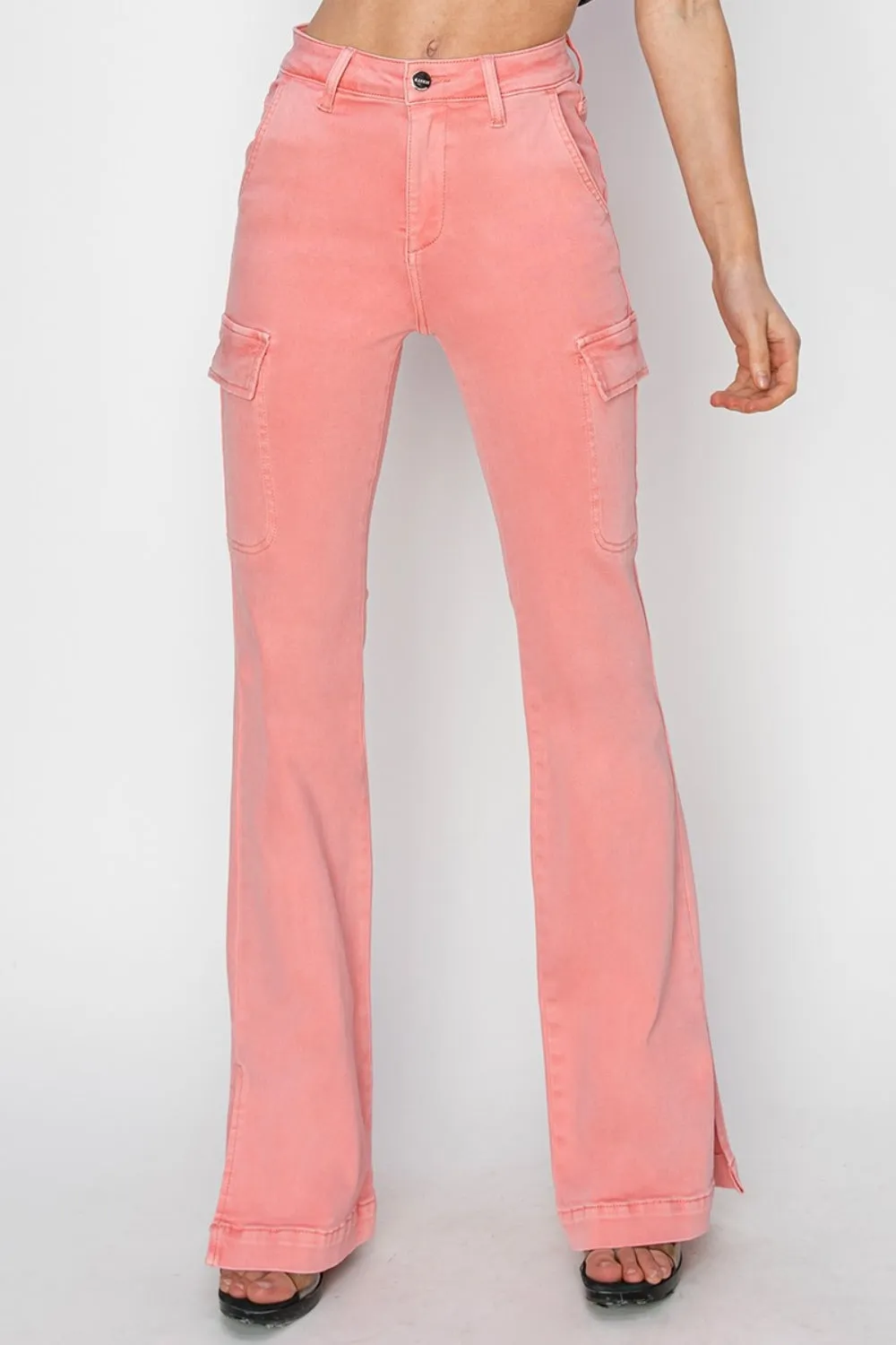High Rise Side Slit Cargo Bootcut Jeans