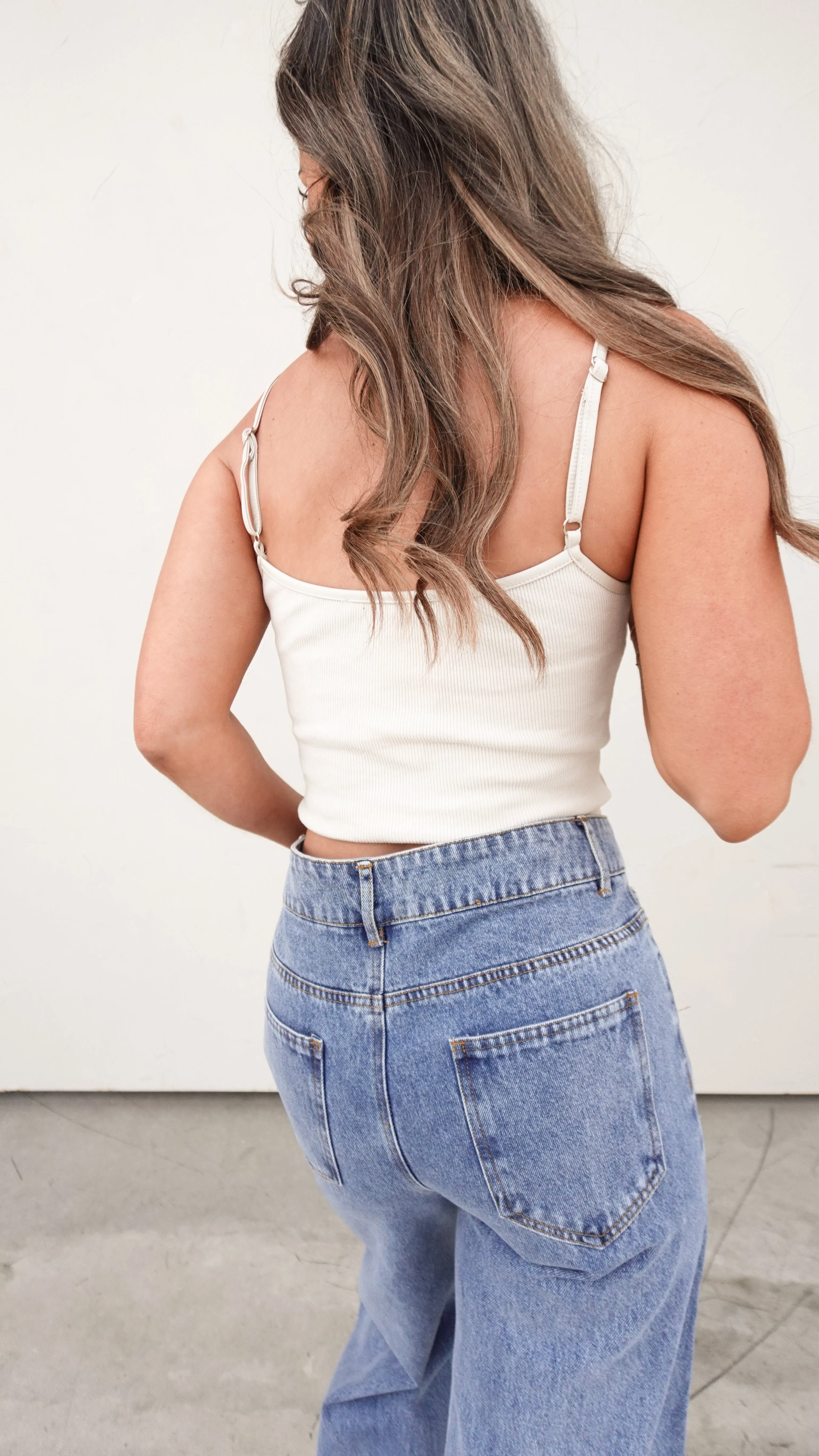 High-Waisted Wide Hem Denim Pants