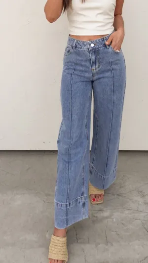 High-Waisted Wide Hem Denim Pants