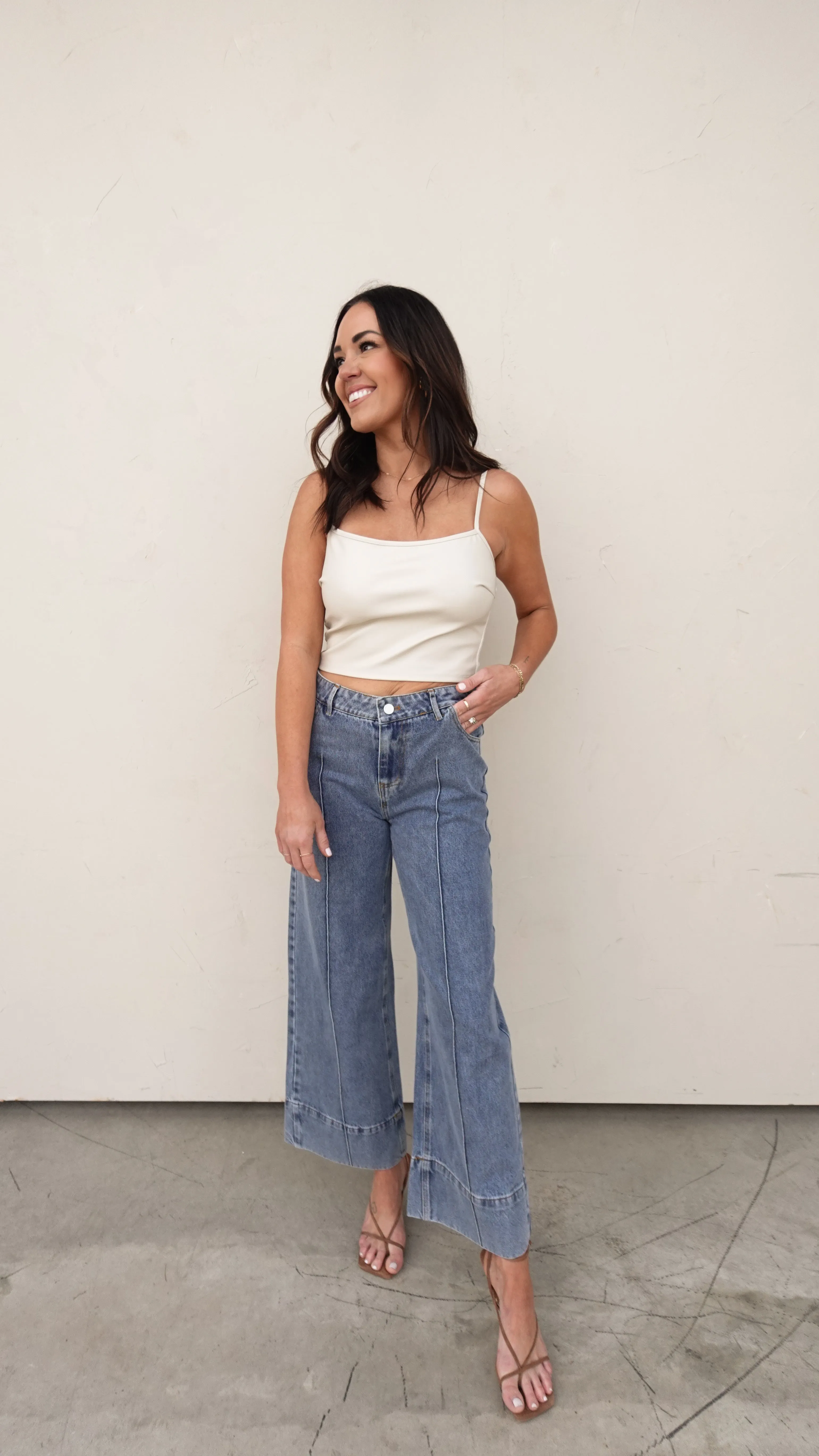 High-Waisted Wide Hem Denim Pants