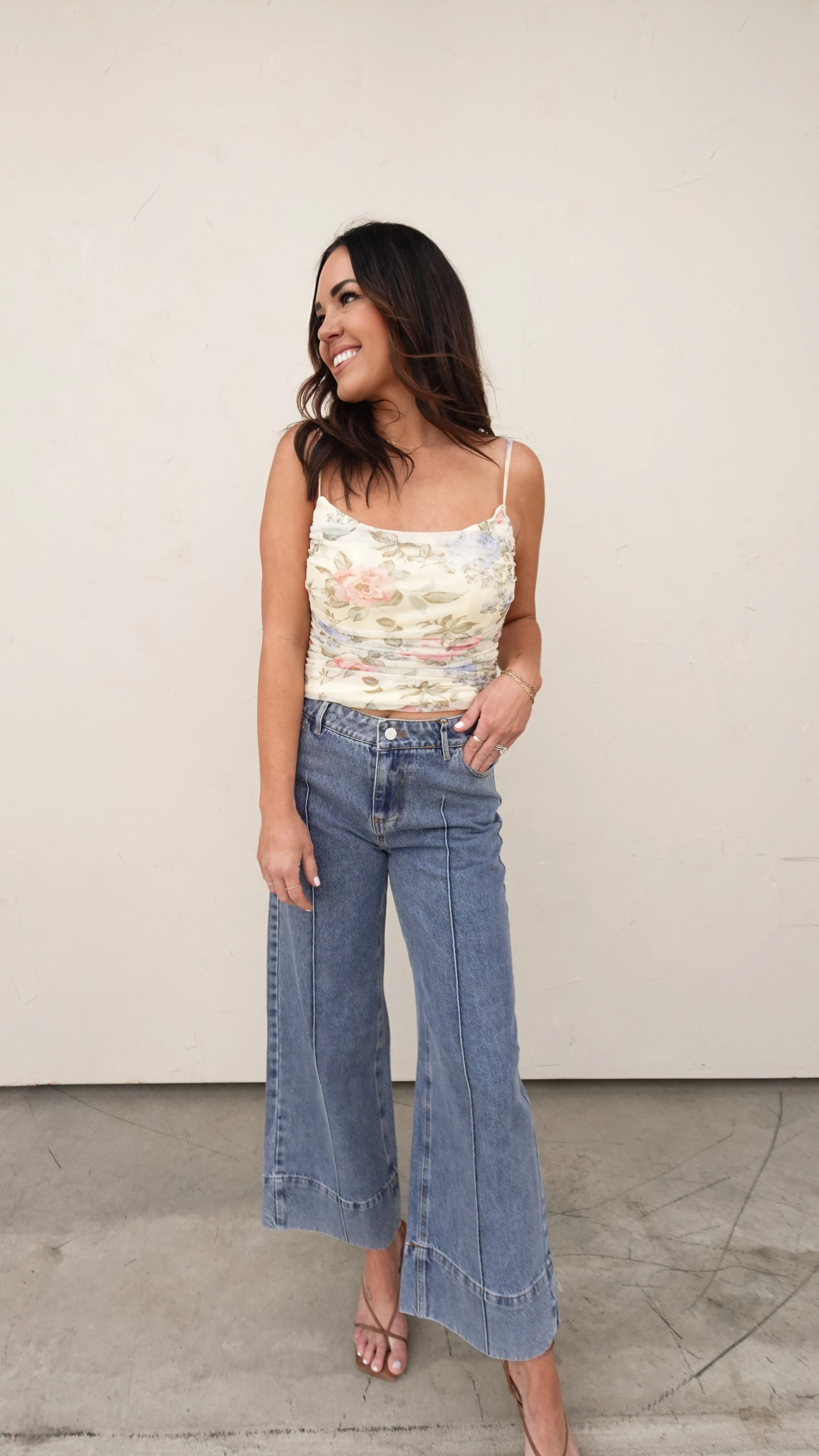 High-Waisted Wide Hem Denim Pants
