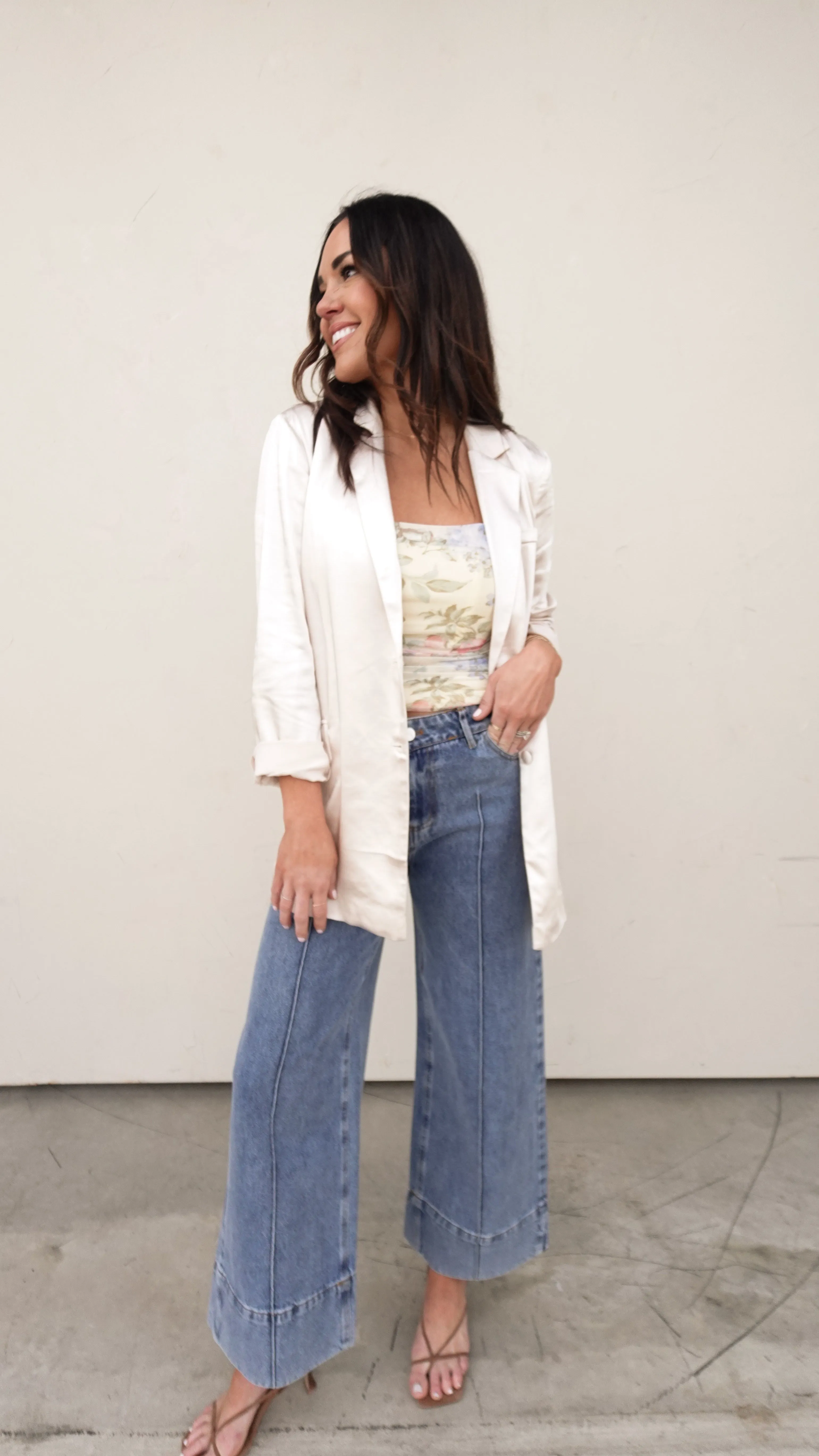 High-Waisted Wide Hem Denim Pants