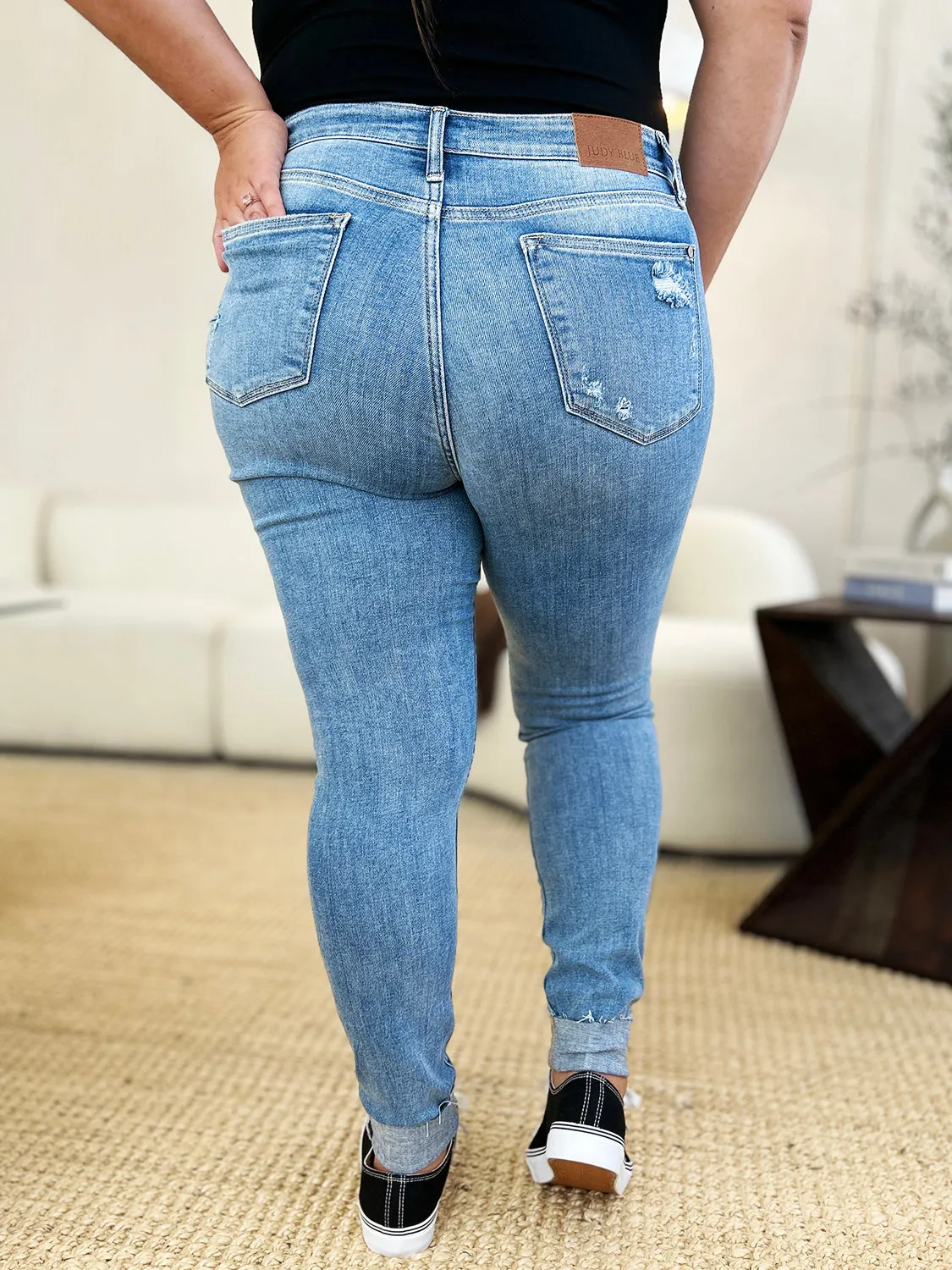 Judy Blue Jean Full Size Mid Rise Destroy & Cuff Skinny Jeans