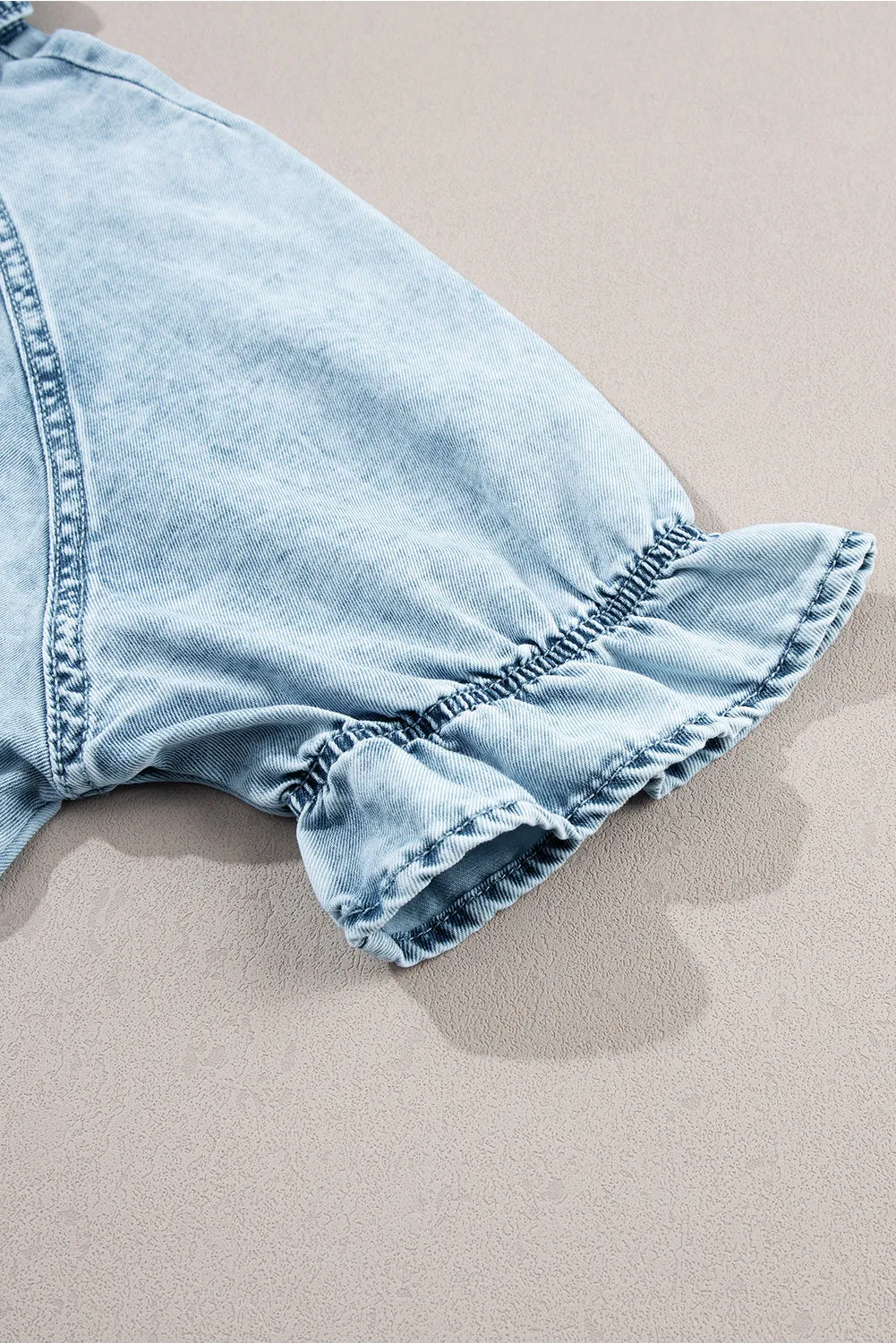 Kimber Ruffled Short Sleeve Buttoned Denim Dress
