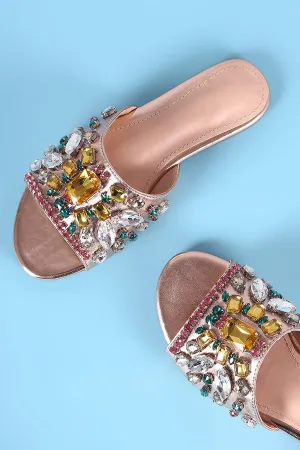 Liliana Jewels Embellished Open Toe Slide Sandal