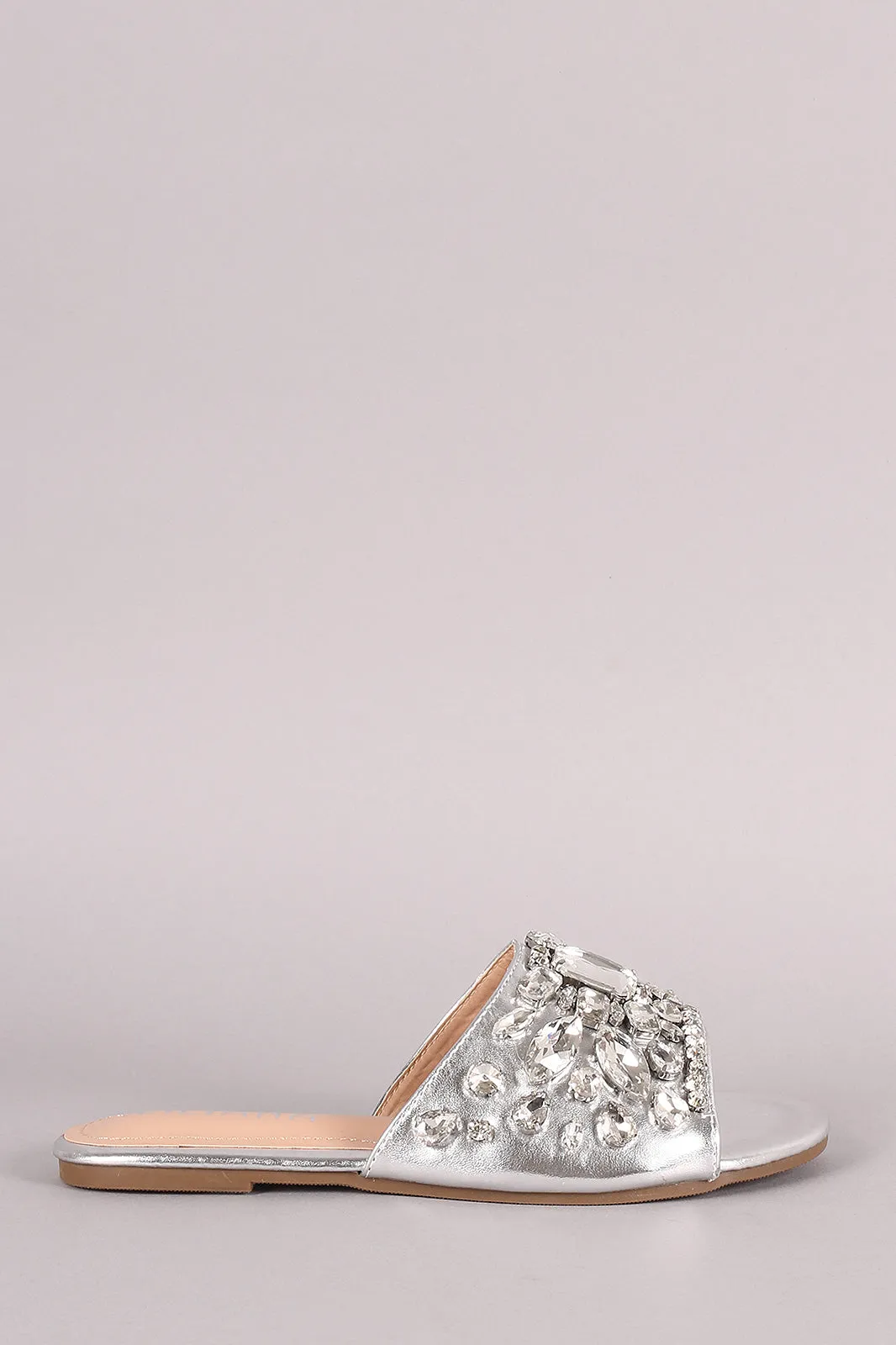 Liliana Jewels Embellished Open Toe Slide Sandal