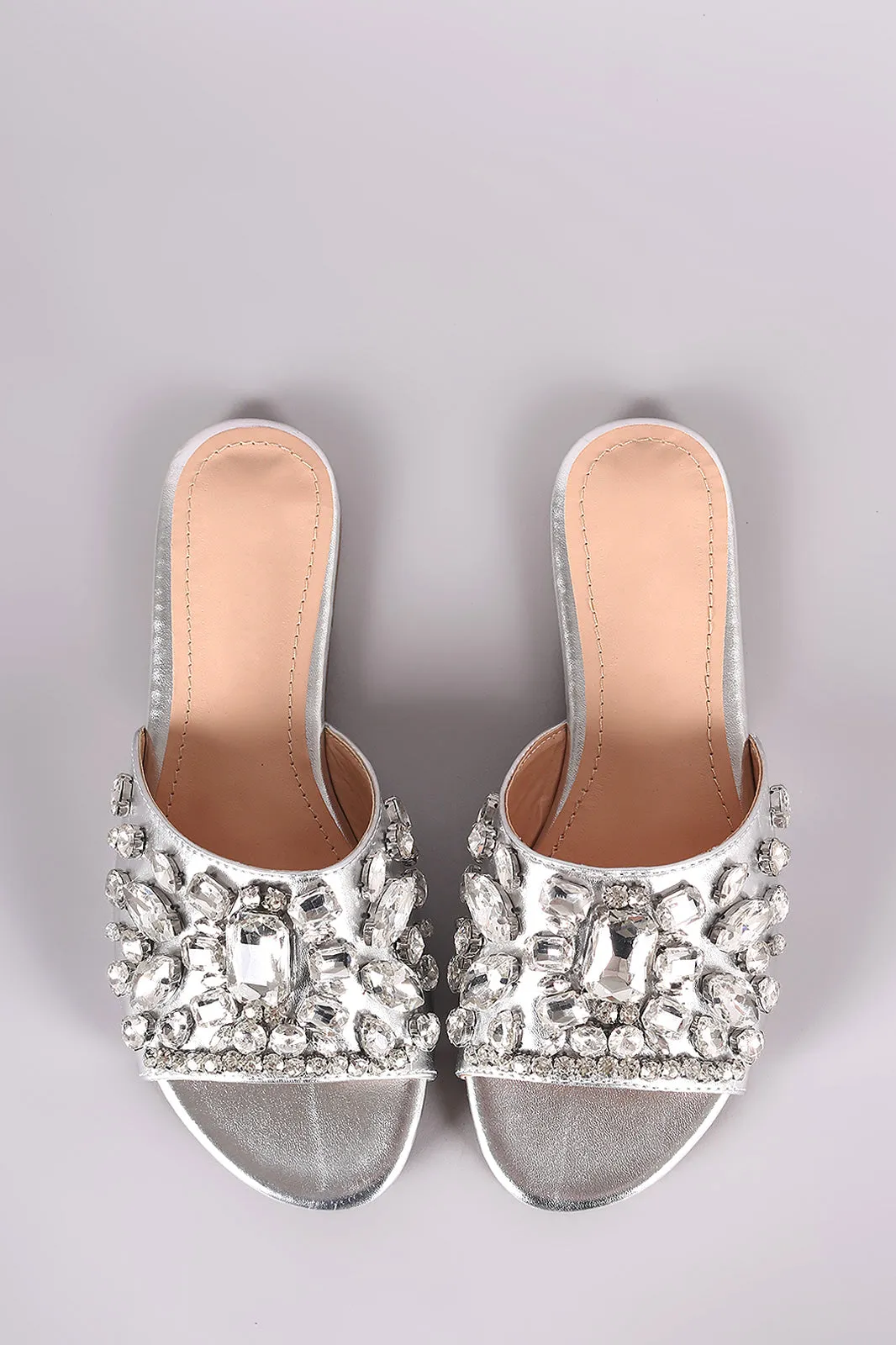 Liliana Jewels Embellished Open Toe Slide Sandal
