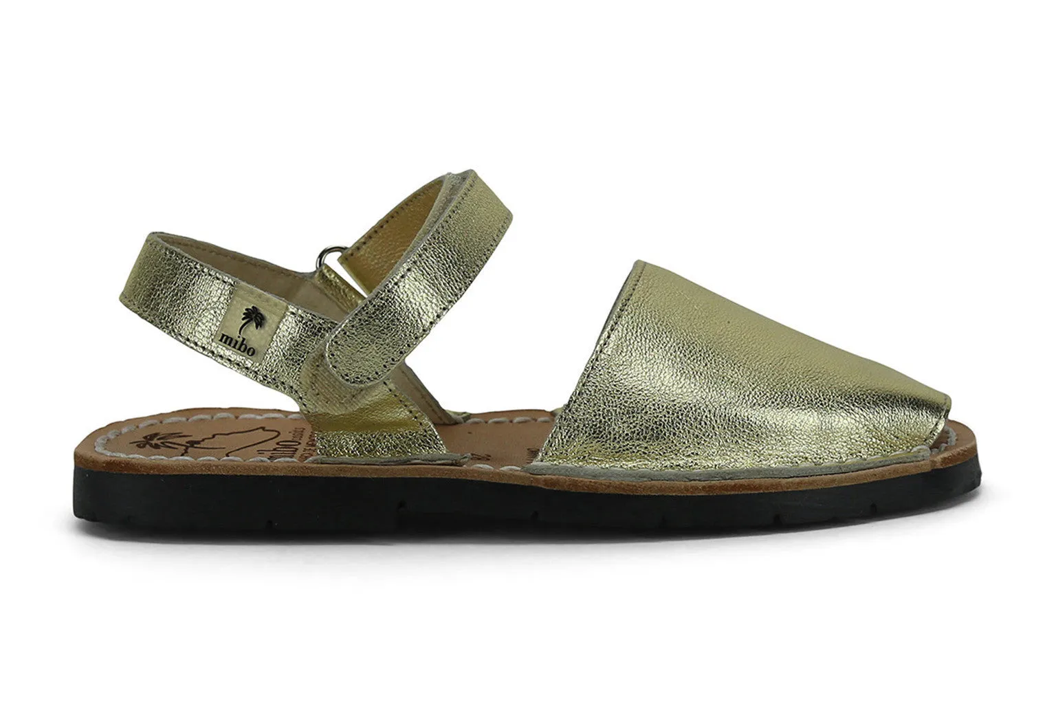 Mibo Avarcas Kids Hook and Loop Gold Leather Slingback Sandals