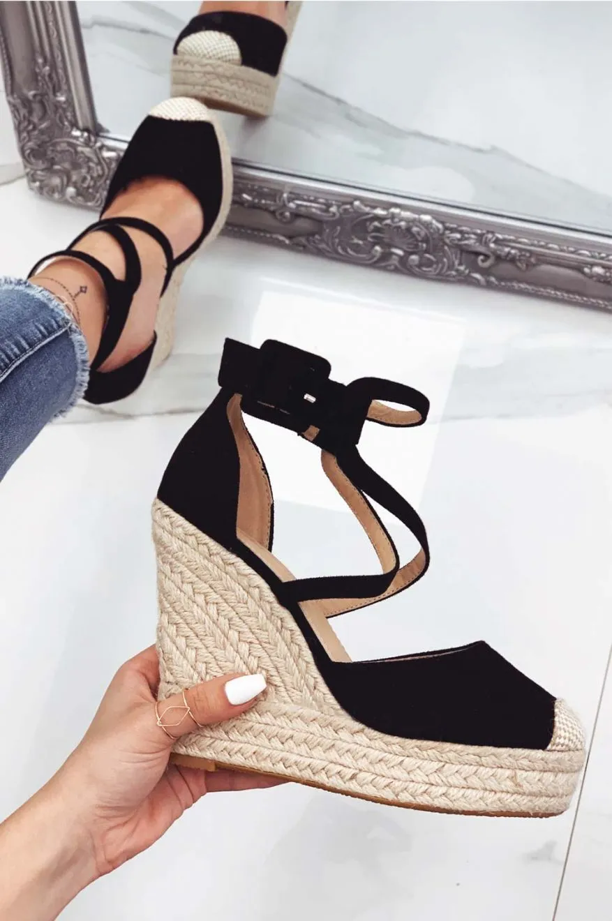 MORRIS - Espadrilles nere con zeppa e fasce ad incrocio