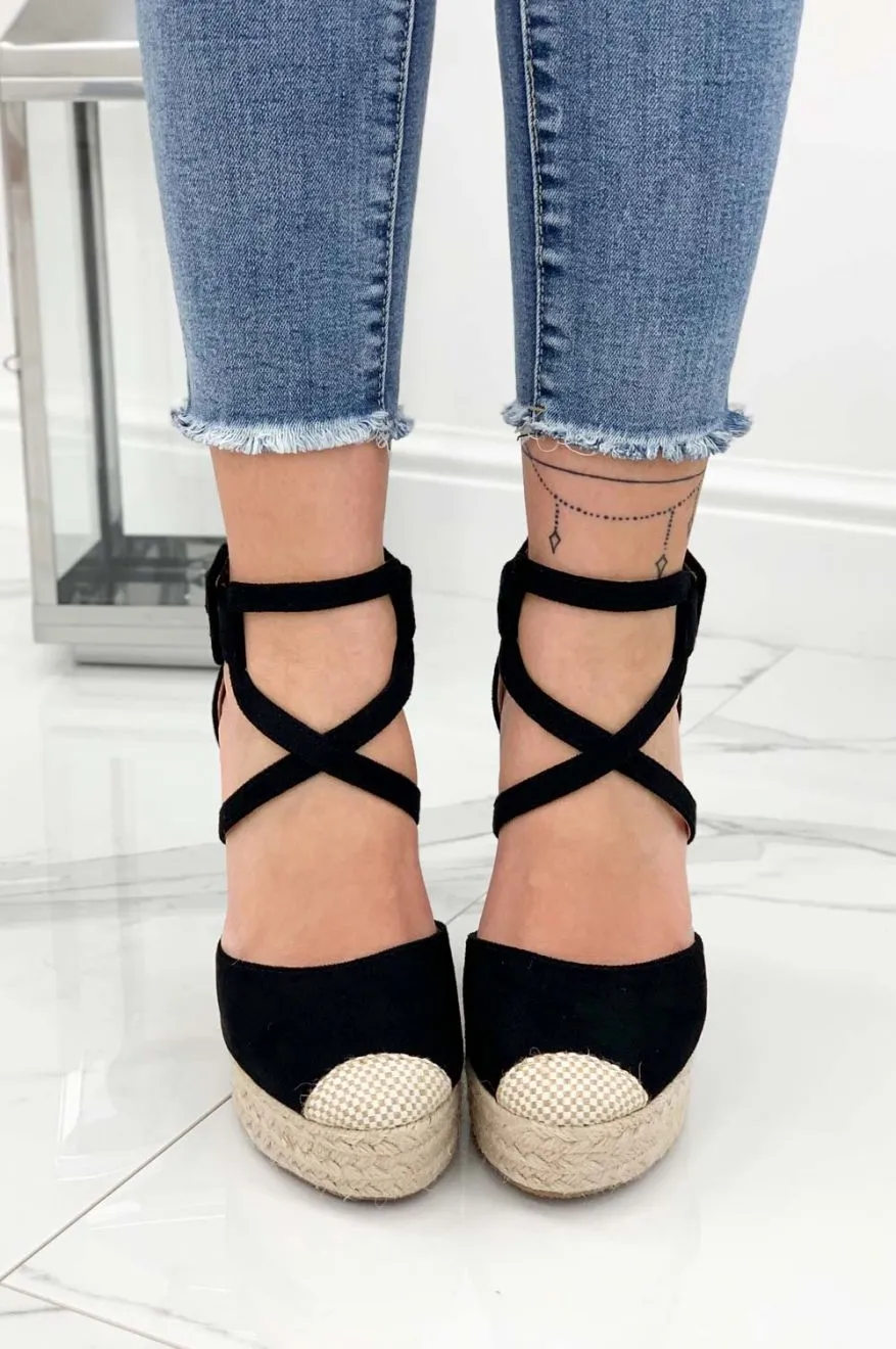 MORRIS - Espadrilles nere con zeppa e fasce ad incrocio