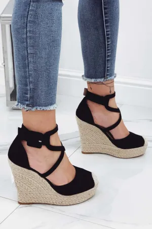 MORRIS - Espadrilles nere con zeppa e fasce ad incrocio