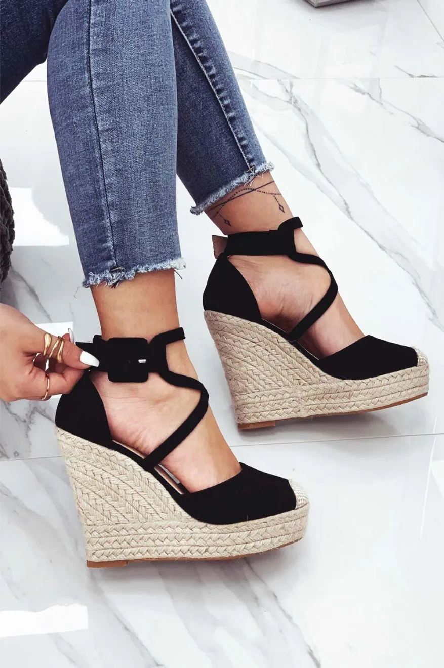 MORRIS - Espadrilles nere con zeppa e fasce ad incrocio