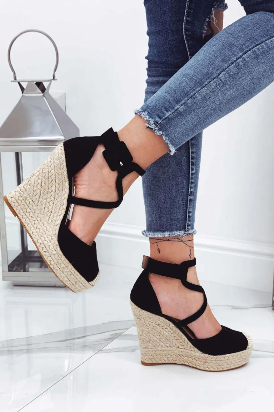 MORRIS - Espadrilles nere con zeppa e fasce ad incrocio