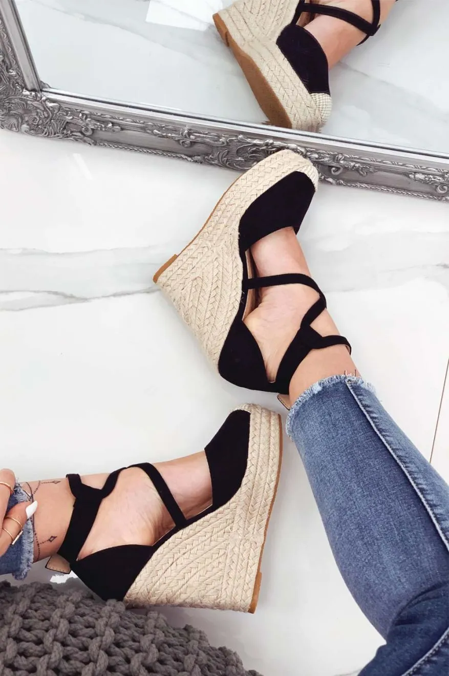 MORRIS - Espadrilles nere con zeppa e fasce ad incrocio
