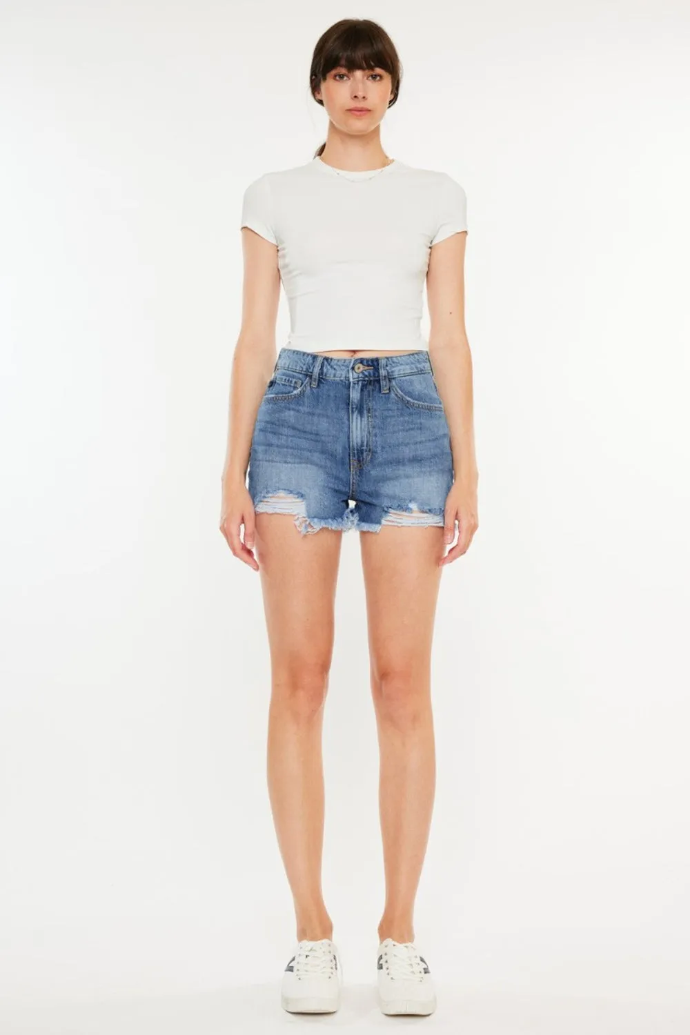 Naomi Distressed Raw Hem High Waist Denim Shorts Kancan