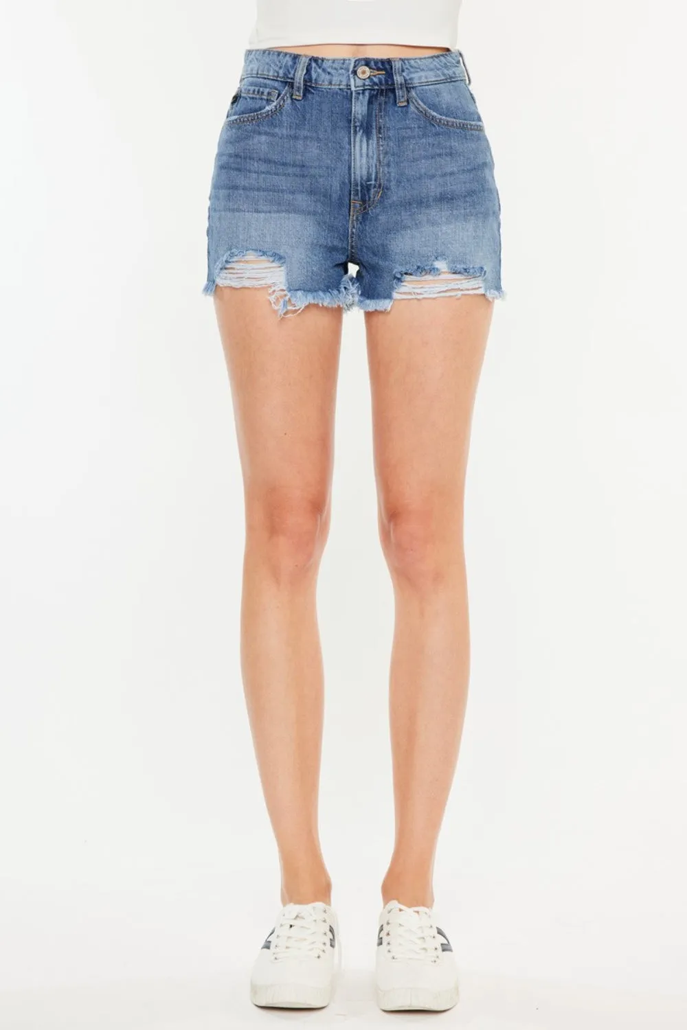 Naomi Distressed Raw Hem High Waist Denim Shorts Kancan