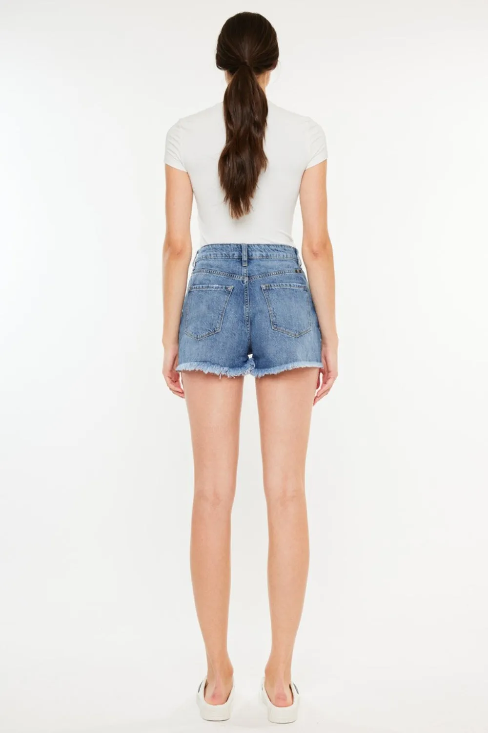 Naomi Distressed Raw Hem High Waist Denim Shorts Kancan