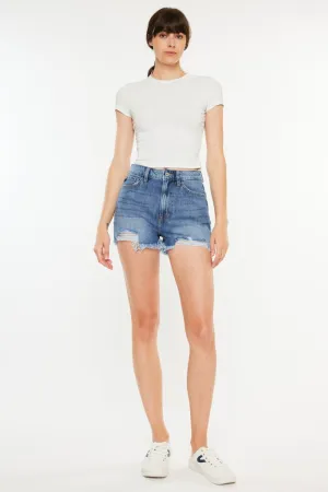Naomi Distressed Raw Hem High Waist Denim Shorts Kancan