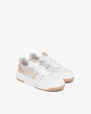 NeroGiardini White Leather Trainers with Gold Studs