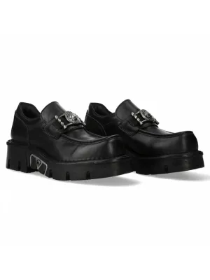 NEW ROCK Black Urban Rock Slip-On Shoes with Metal Emblem