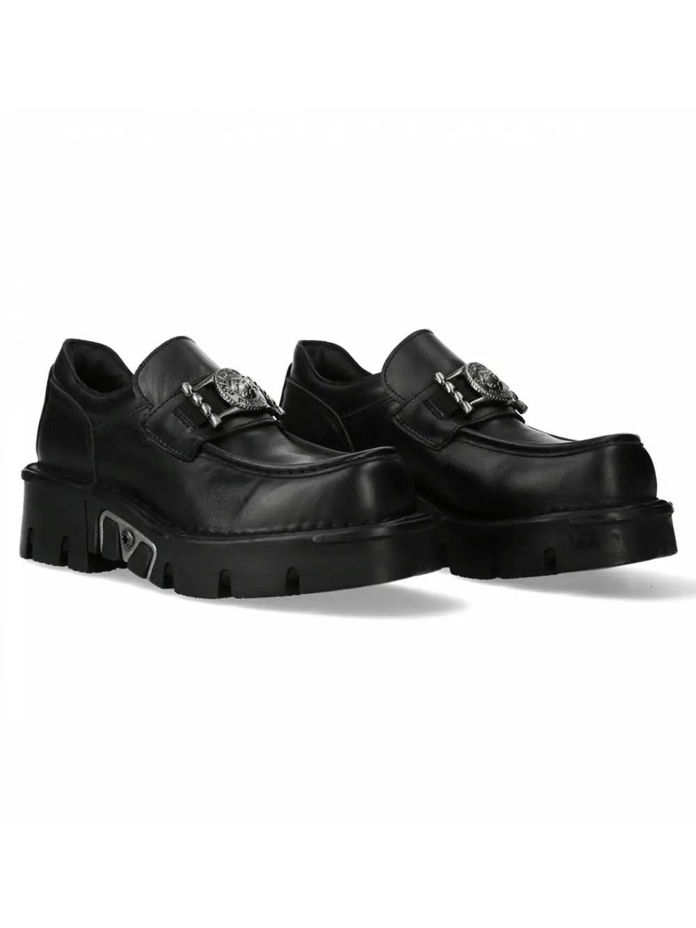 NEW ROCK Black Urban Rock Slip-On Shoes with Metal Emblem