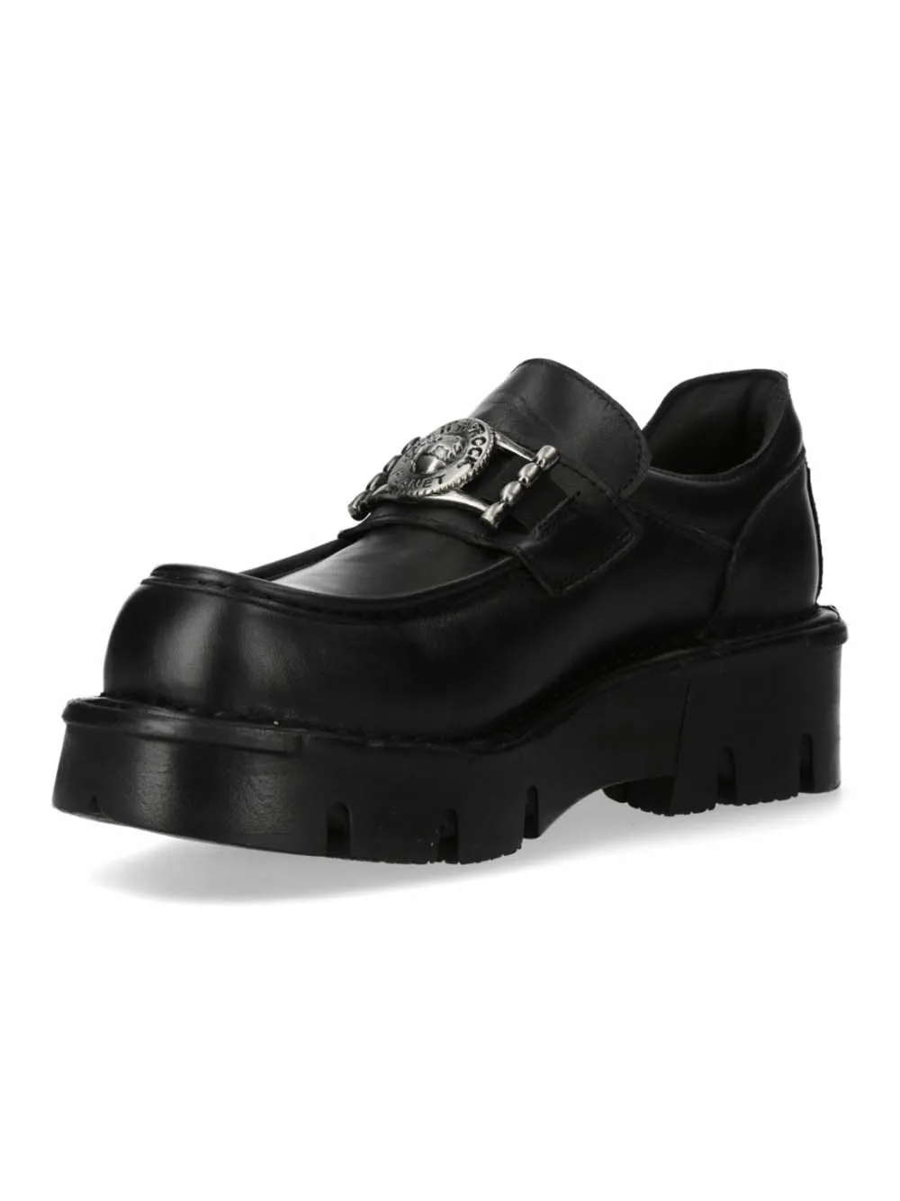 NEW ROCK Black Urban Rock Slip-On Shoes with Metal Emblem