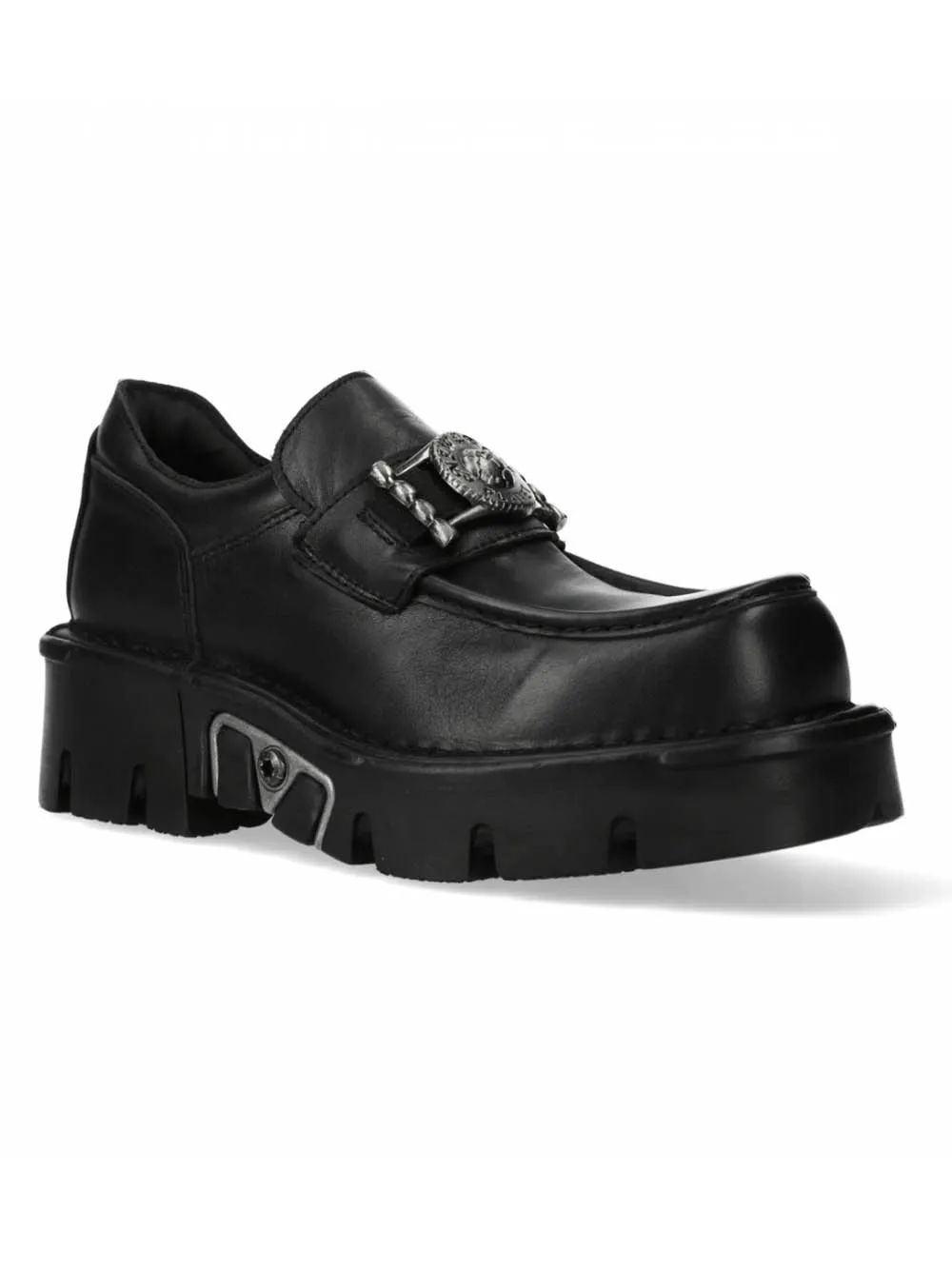NEW ROCK Black Urban Rock Slip-On Shoes with Metal Emblem