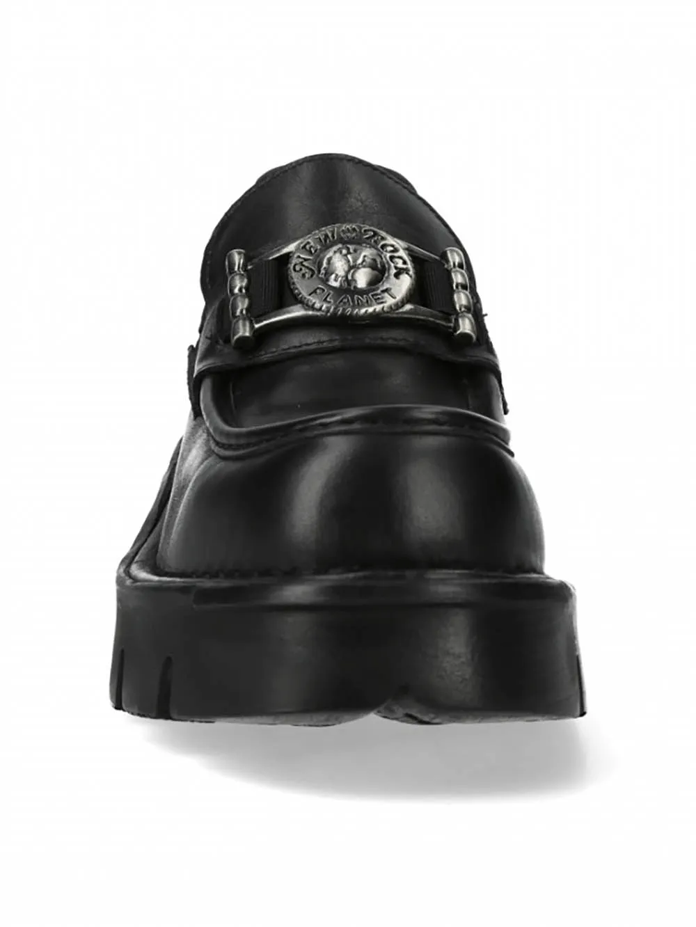 NEW ROCK Black Urban Rock Slip-On Shoes with Metal Emblem