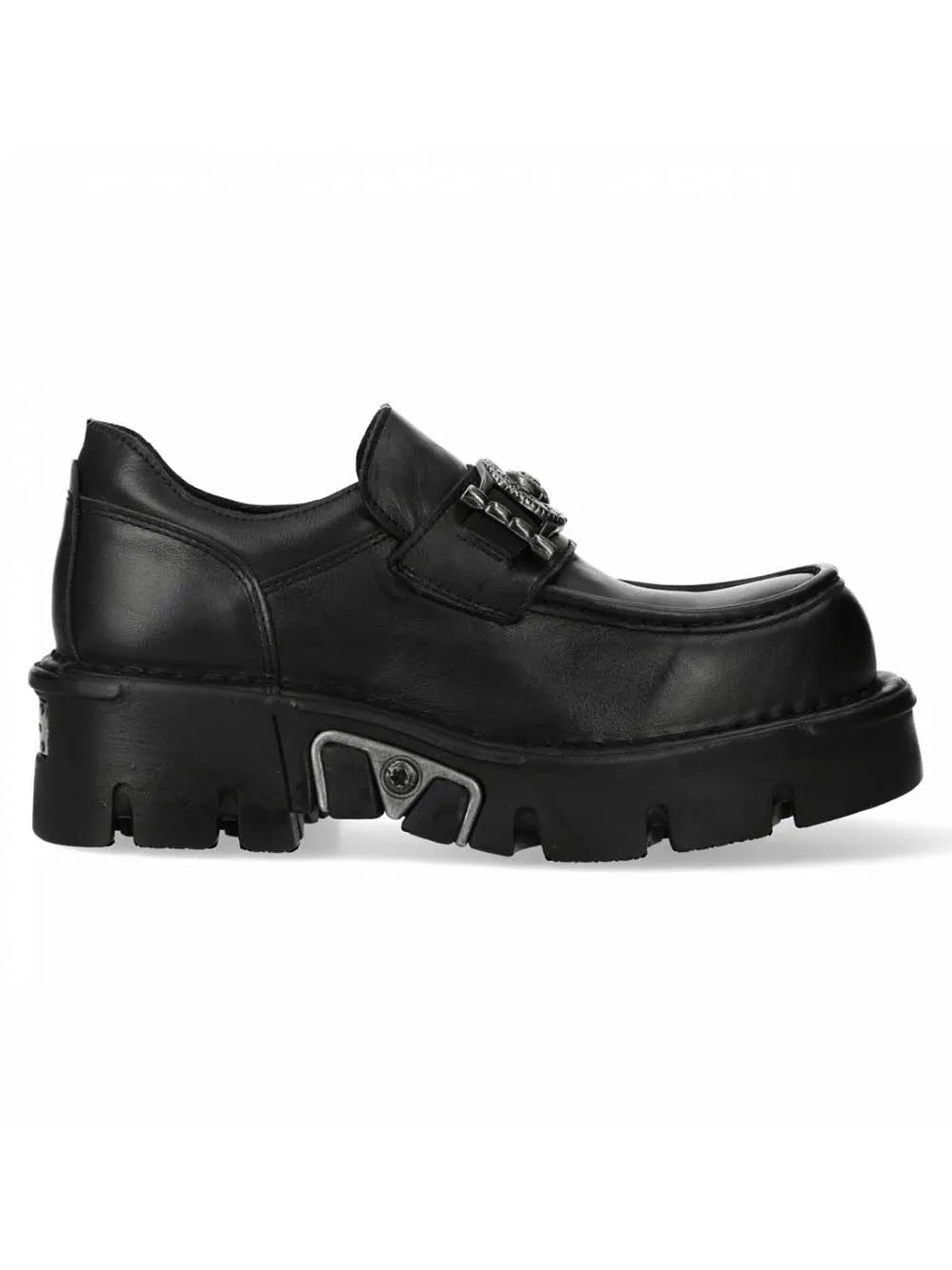 NEW ROCK Black Urban Rock Slip-On Shoes with Metal Emblem