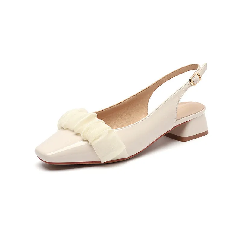 Nude Block Heels Closed Toe Summer Women's Shoes Mesh Casual