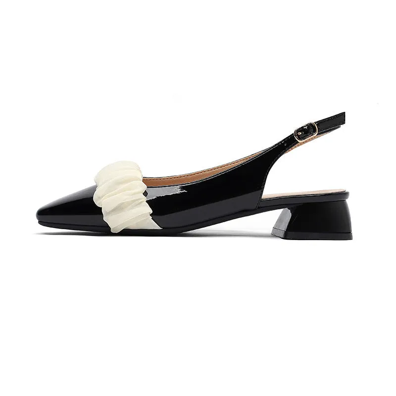 Nude Block Heels Closed Toe Summer Women's Shoes Mesh Casual