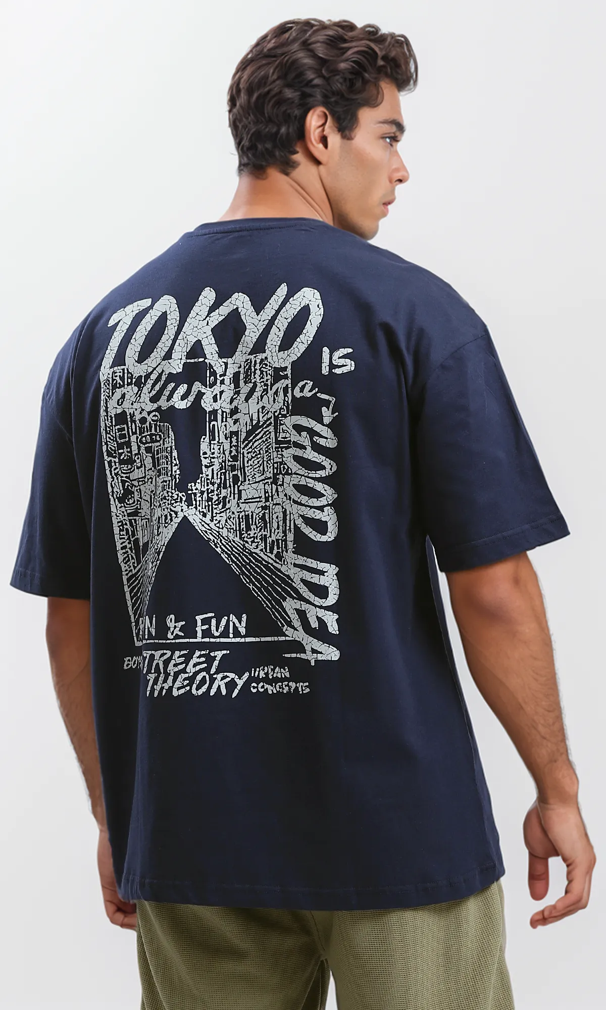 O179035 Front & Back Print Relaxed Fit Tee - Dark Navy Blue