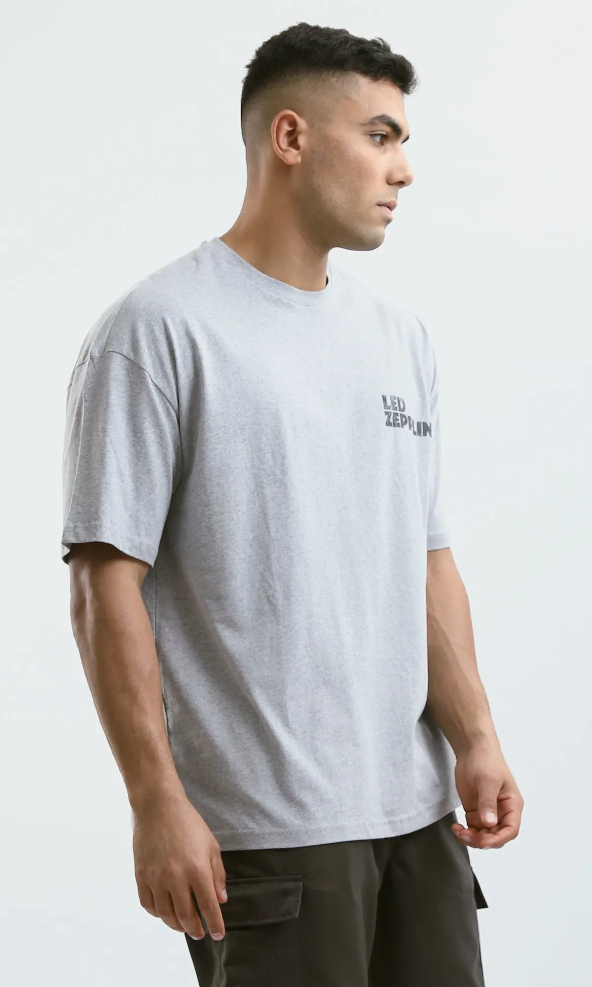 O179040 "Led Zeppelin" Printed Elbow Sleeves Heather Grey Tee