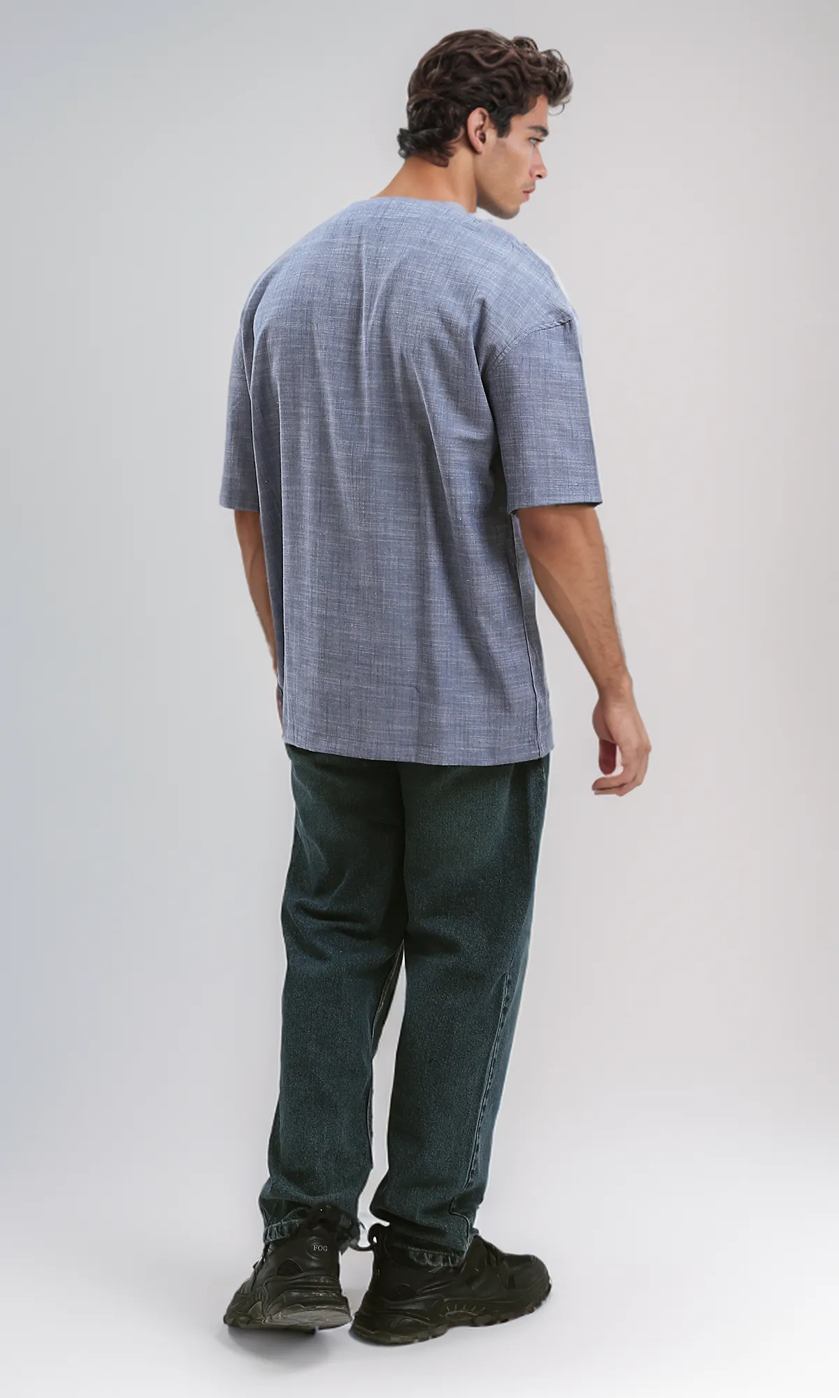 O190120 Relaxed Slip On Tee With Front Pocket - Heather Navy Blue