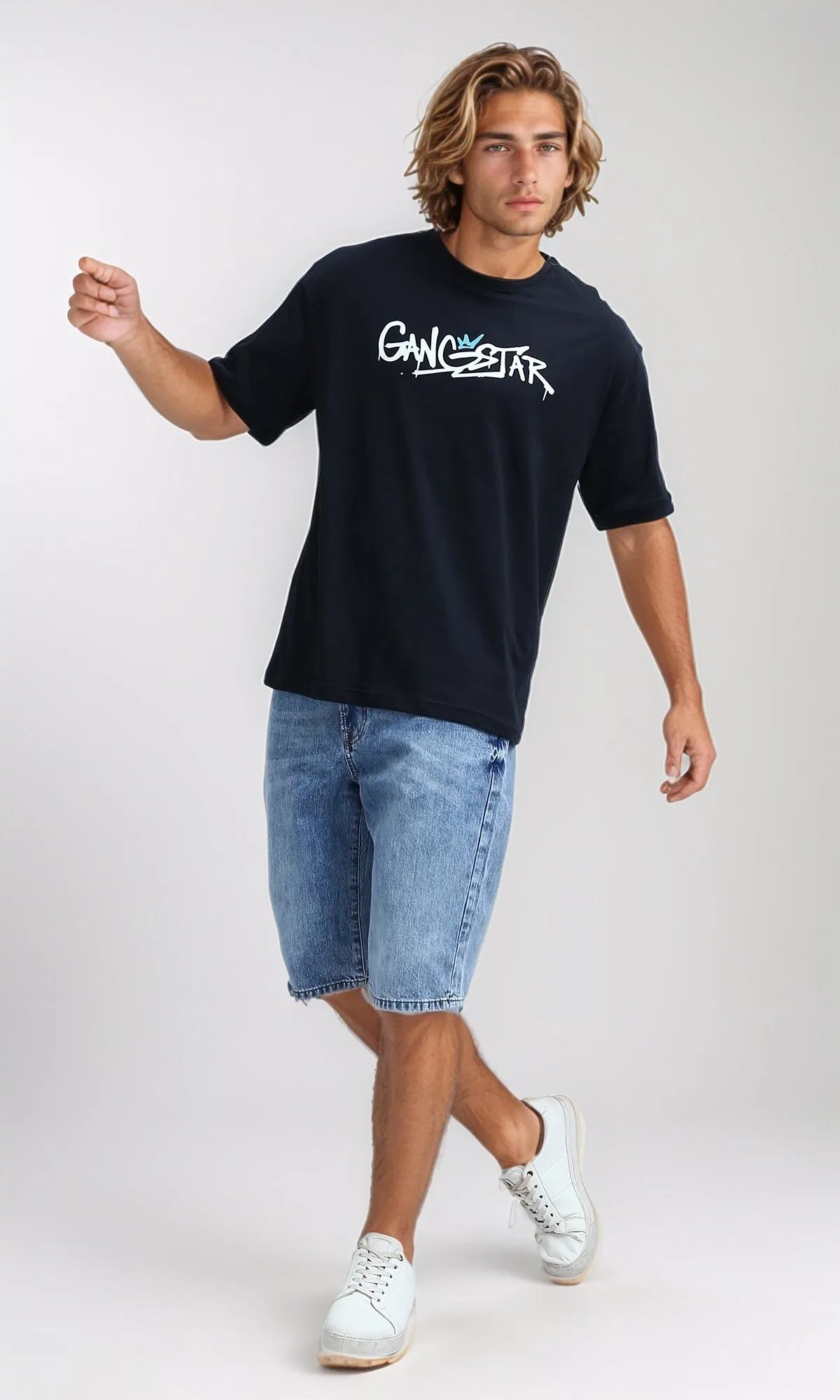 O198032 Slip On Printed ''Gangstar'' Cotton Tee - Black