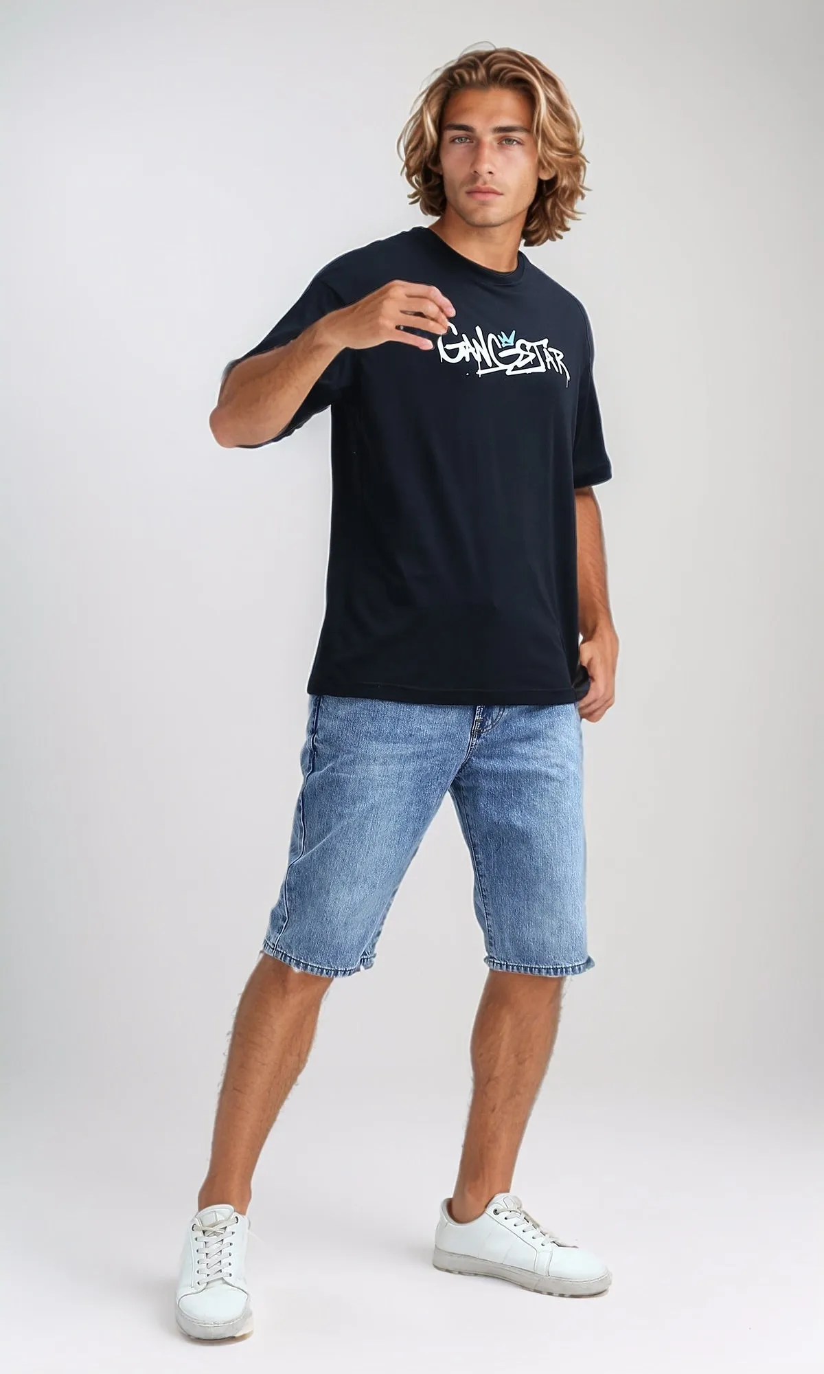 O198032 Slip On Printed ''Gangstar'' Cotton Tee - Black