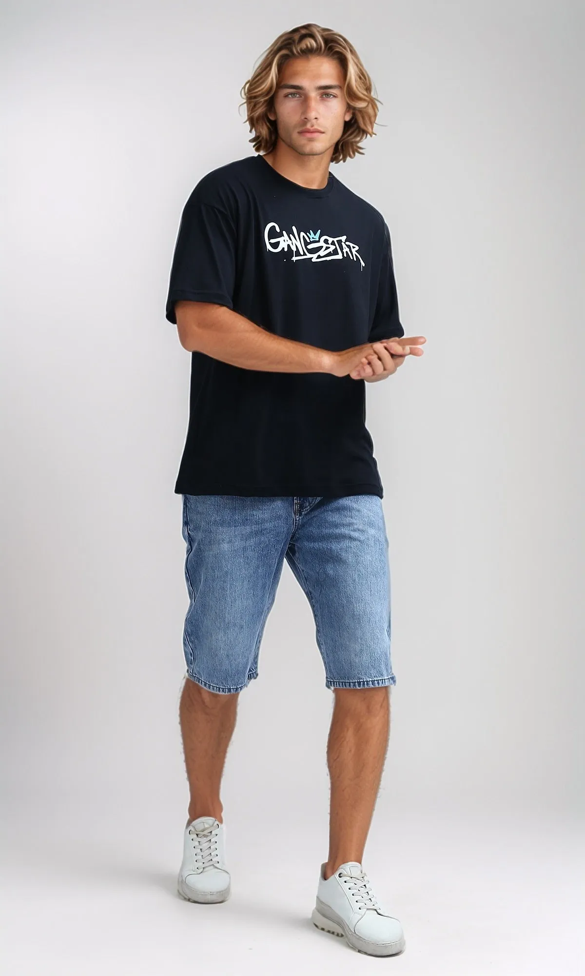 O198032 Slip On Printed ''Gangstar'' Cotton Tee - Black