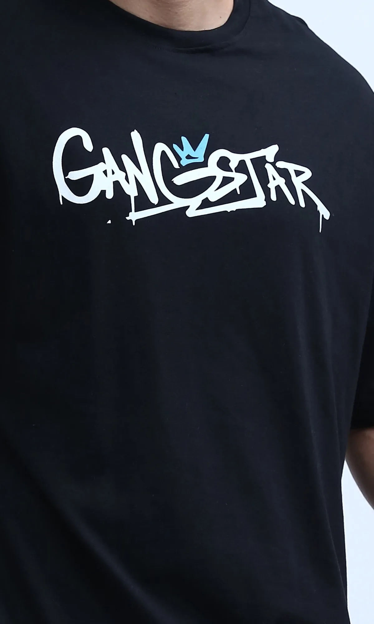 O198032 Slip On Printed ''Gangstar'' Cotton Tee - Black