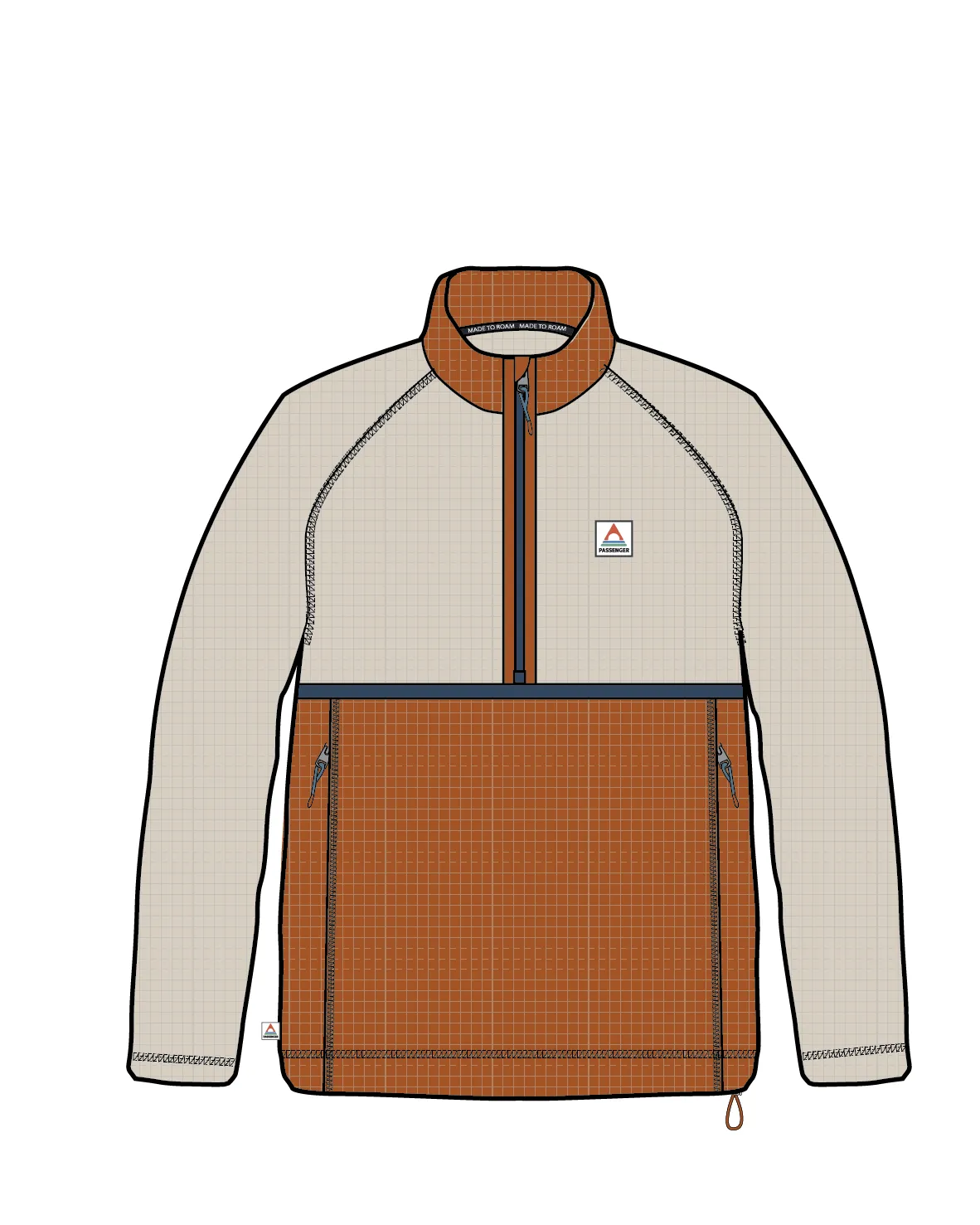 Off Trail Recycled Grid Polar Fleece - Birch/Sunset Orange